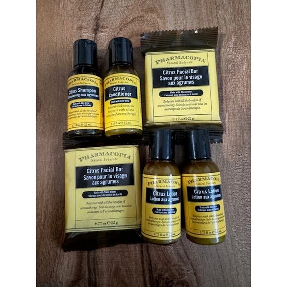 Pharmacopia Citrus Facial Bar Soap Lotion Shampoo & Conditioner- Travel Size Lot - Picture 1 of 3